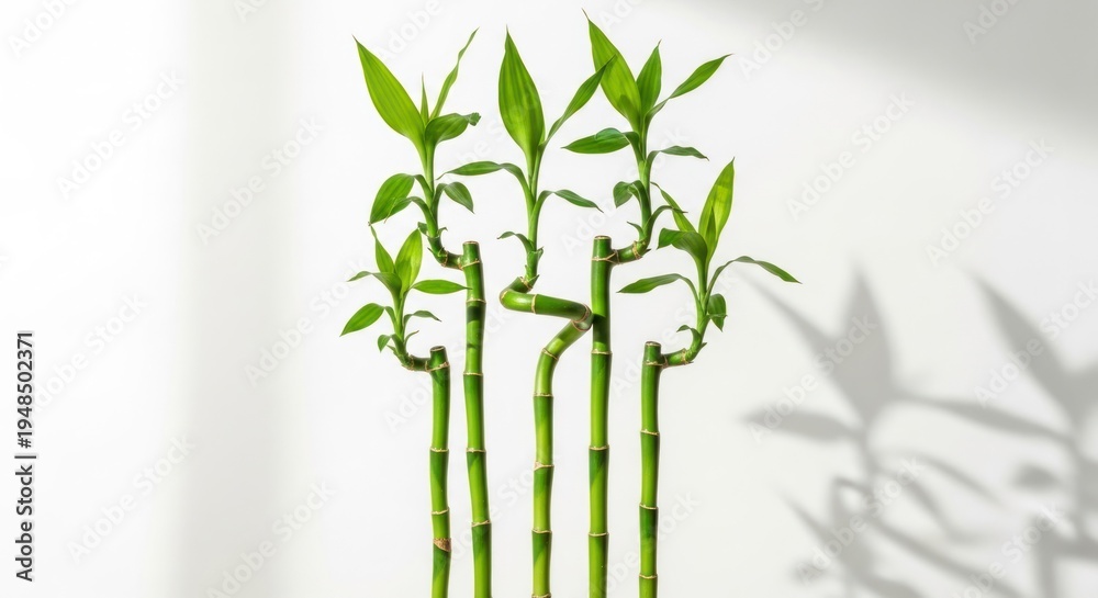Naklejka premium Lucky Bamboo Stalks with Green Leaves in Natural Light.