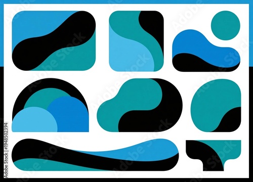 Abstract Shapes in Blue and Black, Modern Geometric Design Elements