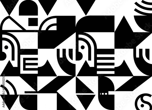 Abstract Black and White Geometric Design with Unique Patterns