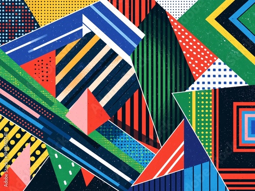 Abstract geometric shapes with vibrant colors and bold patterns