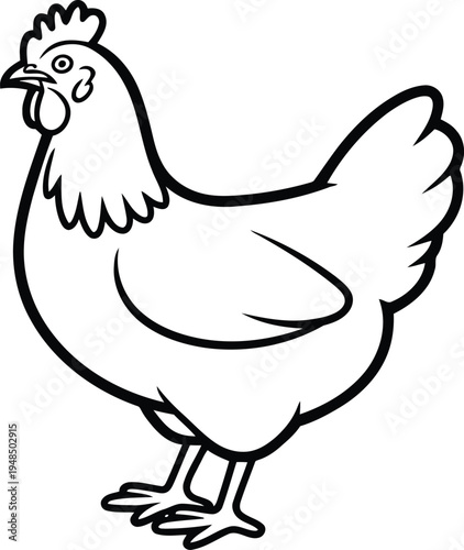 A detailed illustration of a rooster standing with its head turned to the side