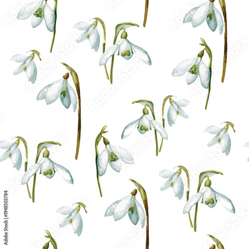Beautiful and delicate first spring flowers, leaves, and twigs in pastel tones. A seamless pattern featuring spring flowers.
