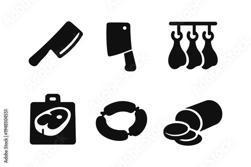 Butcher meat icons solid black icon set vector illustration