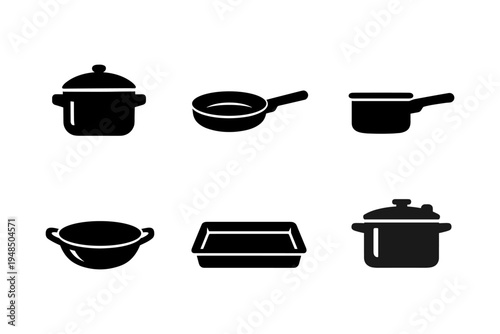 Cookware icons solid black icon set vector illustration