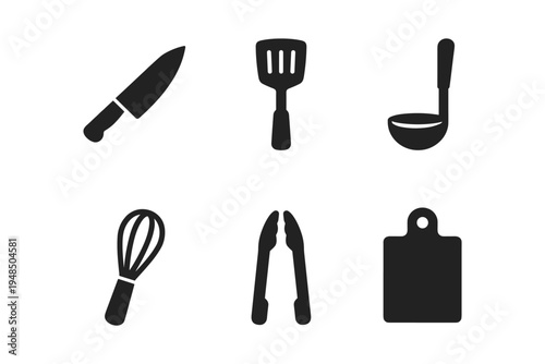 Kitchen utensil icons solid black icon set vector illustration