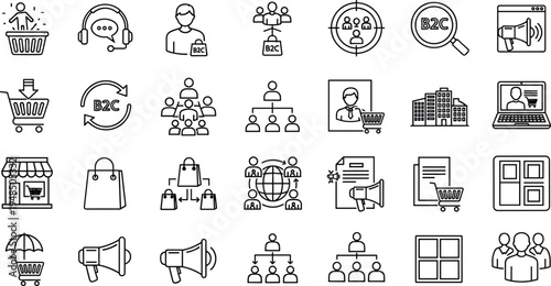 E-commerce and Digital Marketing Line Icons Set