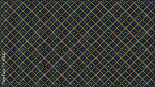 Background pattern seamless geometric textile design with diamond shapes and floral motifs in navy blue gold red decorative wallpaper fabric vector illustration for creative projects fashion