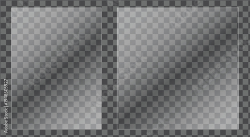 Transparent Glass Panels: Two transparent glass panels showcase a sleek, minimalist aesthetic, perfect for modern design concepts and conveying a sense of clarity and transparency.