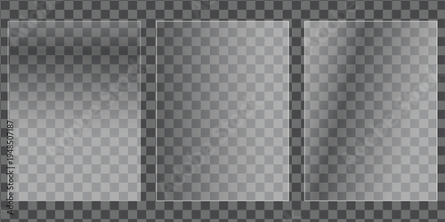 Transparent Glass Panels: An elegant display of three transparent glass panels, with an interplay of light and shadow