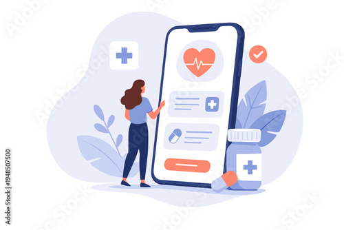 Healthcare Mobile App Concept on Smartphone Screen with Digital Health Monitoring, Online Medical Services, Telemedicine Technology, Modern Healthcare Application Flat Vector Illustration