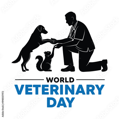 World veterinary day with a veterinarian and animals
