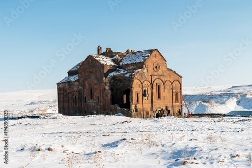 Photos Ancient Ani Cathedral Ruins in Snowy Winter Landscape, Kars Turkey