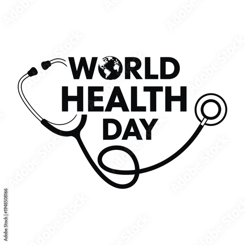 World health day awareness logo with stethoscope and globe