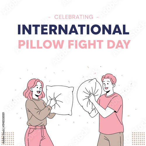 International pillow fight day celebration with two friends