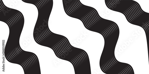 Black on white abstract perspective line wave stripes with 3d dimensional effect isolated on white.