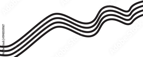 Black on white abstract perspective line stripes with 3d dimensional effect isolated on white.