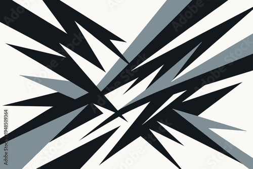 Black gray and white explosive spike and shard abstract geometric background. Flat vector monochrome sharp pointed shape burst composition. Modern bold dynamic graphic wallpaper