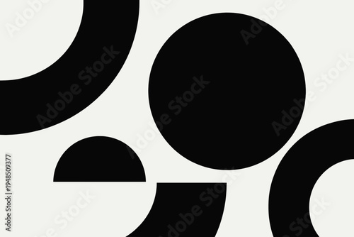 Black and cream bold circle arc and semicircle abstract minimalist geometric background. Flat vector monochrome large round shape composition. Modern graphic editorial wallpaper design