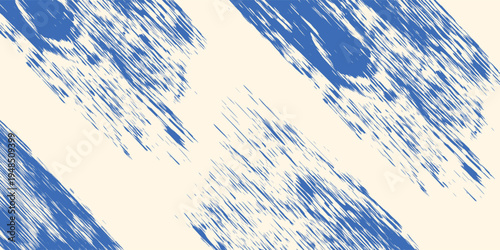 Grainy blue spiral brush stroke with spray texture. Hand drawn distress damaged edge vintage banner with spiral bold line. Grainy bold brush strokes texture with scattered tiny dots
