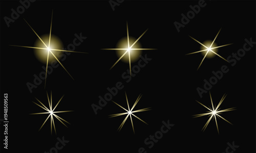 Set of 6 gold starburst effects vector