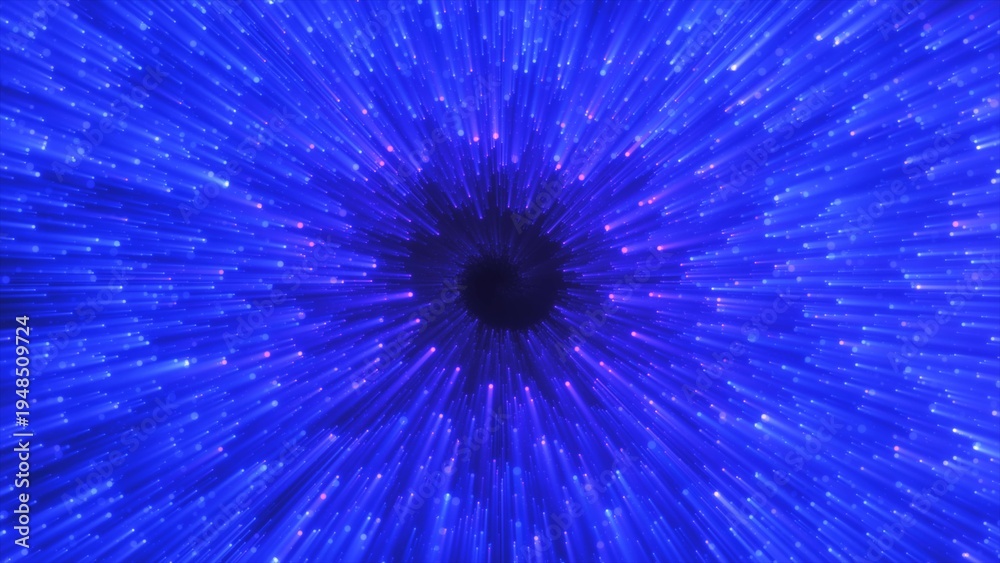 Fototapeta premium Abstract blue energy magical glowing spiral swirl tunnel particle background with bokeh