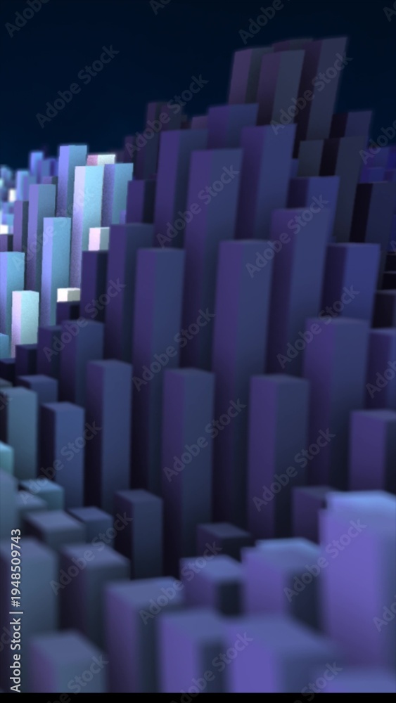 Fototapeta premium Abstract futuristic landscape made of tall glowing rectangular blocks with a digital feel
