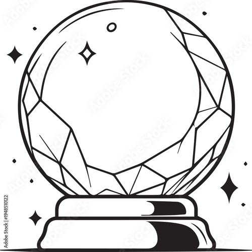 Fortune Telling Crystal Ball Icon with Stand Isolated on White Minimalist Line Art