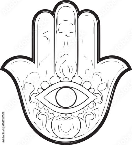 Hamsa hand symbol black outline icon isolated white background spiritual protection minimalist design