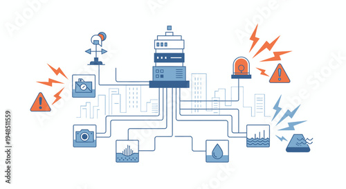 Urban digital surveillance network overseeing smart city data flow, privacy, and infrastructure security with advanced monitoring technology and AI
