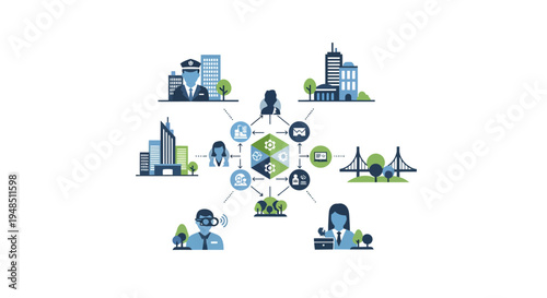 Urban digital surveillance network overseeing smart city data flow, privacy, and infrastructure security with advanced monitoring technology and AI