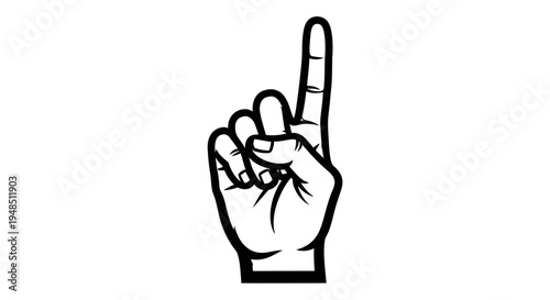 Black and white hand gesture with index finger raised