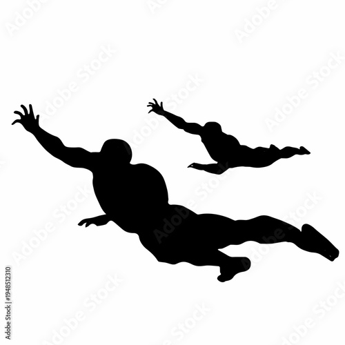 Silhouette of two men crawling forward action movement isolated on white background illustration