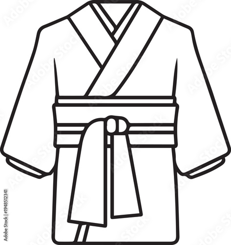Japanese karate gi jacket with obi belt flat icon isolated white background minimalist design