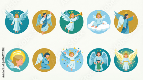 Set of 10 Flat Design Angel and Heavenly Messenger Icon Collection