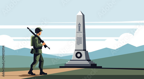 Soldier stands guard on Day of the Veterans at memorial monument