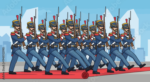 Soldiers march on the Day of the Veterans in a parade ceremony