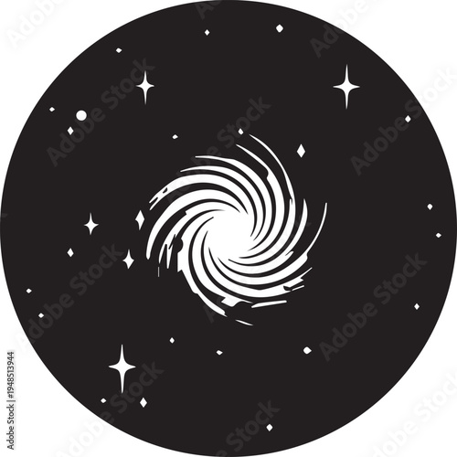 Milky Way Galaxy Spiral Icon Isolated Bold Black Outline Flat Design Vector Illustration