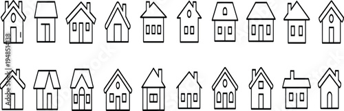 House line icons set, home building symbols collection, residential architecture outline vector, property real estate simple design elements pack