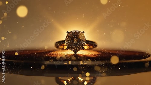 Wallpaper Mural A luxurious diamond ring glistens on a reflective surface surrounded by golden lights and particles. Torontodigital.ca