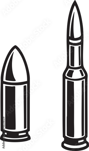 Two different caliber bullets vector illustration in a minimalist style representing ammunition and weaponry for design projects