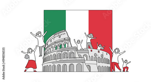 People dancing in front Colosseum.