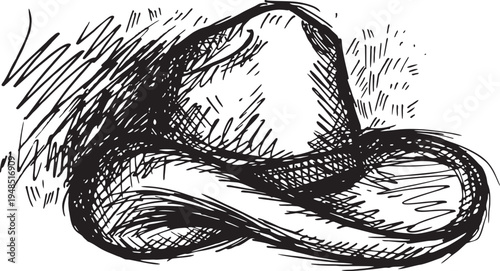 Hand drawn of  Cowboy Hat and scarf . Vector illustration
