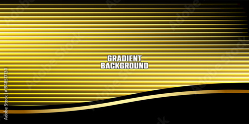 Golden Luxury Horizontal Lines Background with Wave. Elegant gold and black background with horizontal glowing speed lines and a smooth wave element at the bottom.