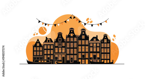 Brown Buildings with Steeply Pitched Roofs.