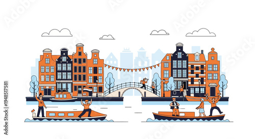 Boats on a canal with buildings.