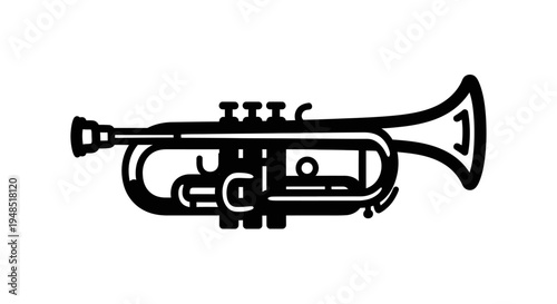 Black and white illustration of a trumpet