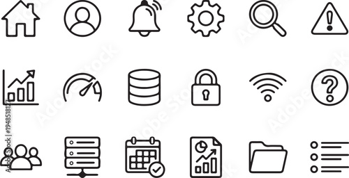 User interface icons for business technology security data and communication