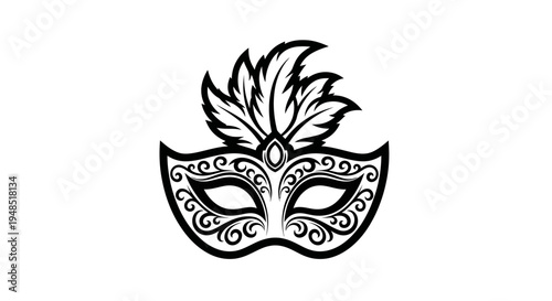 Black and white venetian masquerade mask with feather