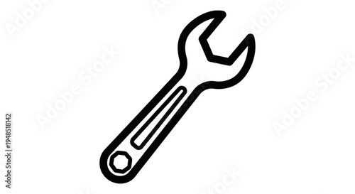A black line drawing of an adjustable wrench