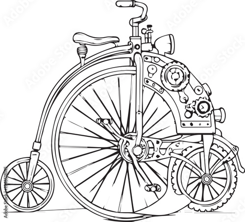 Steampunk bicycle penny farthing icon isolated on white background vintage design